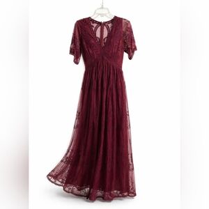 Burgundy Lace Bohemian Maxi Dress